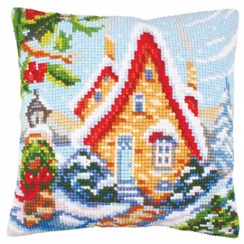 Collection D'Art 5244 Feenhaus Kreuzstichkissen, Baumwolle, Mehrfarbig, 40x40cm