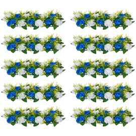 Vevor Kunstblumen, 10 Stück, 500x220x120 mm, Blumenkugeln, Tischdekoration für Hochzeiten, Kunstrosen-Arrangements für Hochzeitsmittelstücke, Heimdekoration, Blaue und weiße Rosen