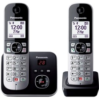 Panasonic KX-TG6862GB Schnurlostelefon mit 2 Mobilteilen und Anrufbeantworter (Bis zu 1.000 Telefonnummern sperren, übersichtliche Schriftgröße, lauter Hörer, Voll-Duplex Freisprechen) schwarz-silber