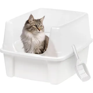 Iris Ohyama Katzenklo mit Schaufel, bis 7 kg, Weiß, offen, ohne Deckel, Katzentoilette, hoher Abnehmbarer Rand, Für große Katzen, Kätzchen, Toilet, XXL Toilette, BPA-frei, Cat Litter Box, CLH-12