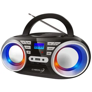 Cyberlux CD-Player mit LED-Discolichter CD/MP3/USB Radio Schwarz/Silber