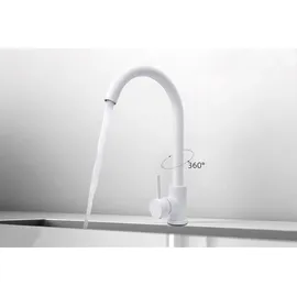 faizee home Granitspüle 2 Becken rechts Einbauspüle weiß Handbetätigung 1000 x 500 mm