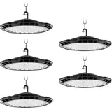 Sararoom Strahler Industrielampe Hallenstrahler Werkstattlampe - 5er 150W UFO LED High Bay Licht 15000LM Baustrahler, 6500K Kaltweiß Industrial LED Deckenleuchte Kronleuchter für Keller Garage Lager