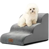 COZY KISS Hundetreppe für Kleine Hunde 40cm, Haustiertreppe für Couch aus Hochdichtem Schwamm, Hunde Treppe Hunderampe mit Waschbarem Bezug und Rutschfestem Boden, 40x57x40cm, 3 Stufen, Grau