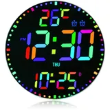 GOMETY Digitale Wanduhr 12 Zoll LED Wanduhr mit Fernbedienung Nachtlicht 12 RGB Farben Auto Helligkeit Temperatur Datum Wochentag Alarm Moderne Elektrische Uhr für Wohnzimmer Schlafzimmer Küche