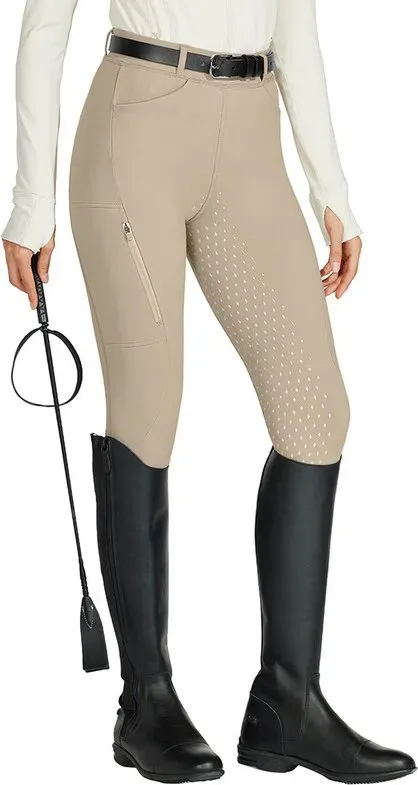 Willit Damen-Rittenhose aus Silikon, vollständiger Sitz, Reithose für Reitsport, Pferd, mit Reißverschluss-Tasche, Khaki, S