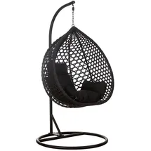 RAMROXX Luxus Hängesessel Style XXL Rattan Korb Gestell Schwarz mit Relaxkissen Schwarz