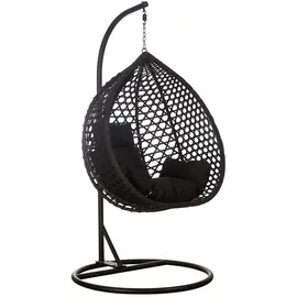 RAMROXX Luxus Hängesessel Style XXL Rattan Korb Gestell Schwarz mit Relaxkissen Schwarz