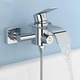 KULACO Badewannenarmatur Wasserfall, Wasserhahn Badewanne Mischbatterie mit Druckschalter, Einhand Badewanne Armatur aus Messing, Bad Duscharmatur Aufputz Wannenbatterie für Badezimmer - Chrom