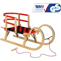 Holzschlitten AD322 95cm + AD303 Rückenlehne rot + AD300 Schnur braun NO SIZE