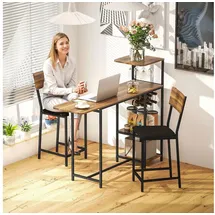 Homcom Bartisch mit Barhocker Set 3-tlg. klappbar 75 x 120 x 75 cm Braun