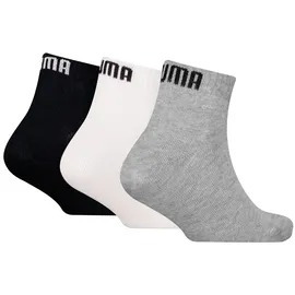 Puma Kinder Quarter Socken, 3er Pack - Plain Quarter 3P, Logos, einfarbig Schwarz/Weiß/Grau 27-30