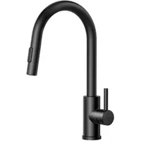 Schwarze Küchenarmatur, Küchenmischbatterie mit ausziehbarer Brause, 360° schwenkbare Spültischarmatur mit hohem Auslauf, einziehbarer Brause und 2