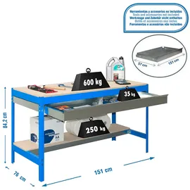 Simonrack Arbeitstisch Holz/Metall 1510x760 mm blau