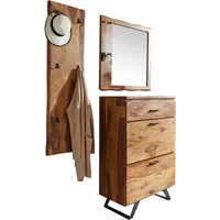 FineBuy Garderoben Set FineBuy Holz Massiv Wandgarderobe Kommode Flurgarderobe