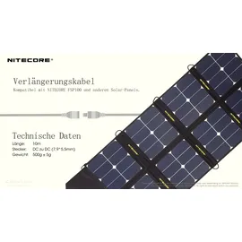 Nitecore 10M Nitecore Verlängerungskabel für Solarpanel, Parallelkabel für Nitecore FSP100 und andere Solar-Panels, 10 Meter, ohne Y