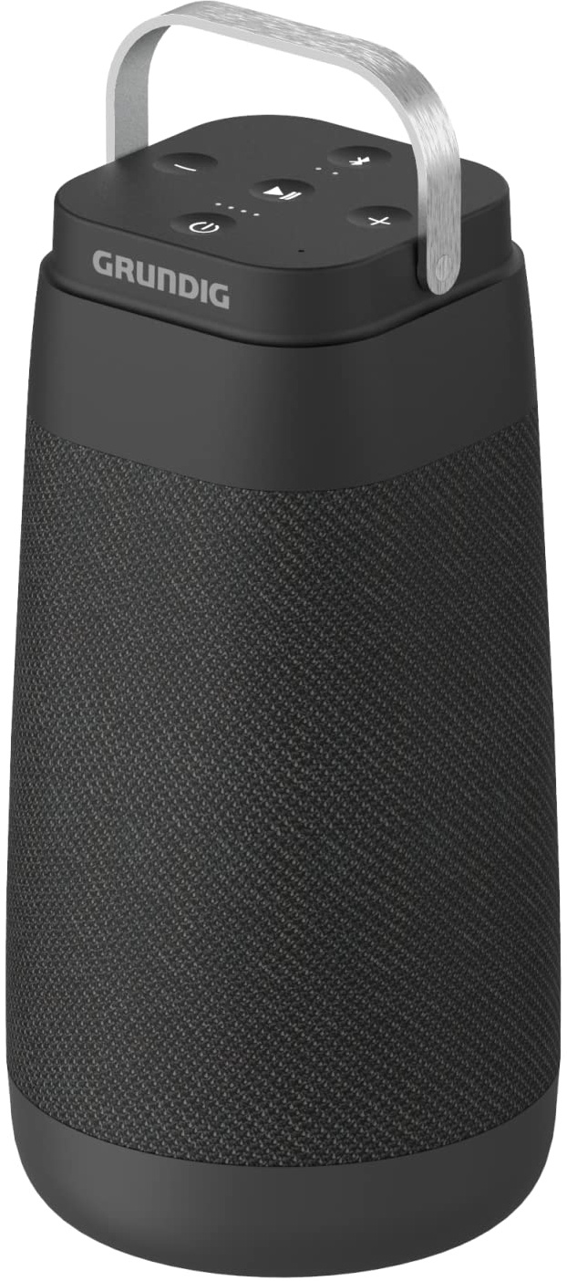 Grundig BT Speaker Connect 360, Bluetooth Lautsprecher, Musikbox, 360°-Sound, bis zu 30 m Reichweite, bis zu 20 Stunden Akkulaufzeit, LED-Batterieanzeige, Ladestation, Mikrofon, Schwarz