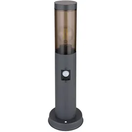 GLOBO Außenbeleuchtung Standleuchte Sockelleuchte rauch anthrazit Außen mit Bewegungsmelder Garten Stehlampe, Metall Kunststoff, 1x E27, DxH 7,6x45 cm, 2er Set