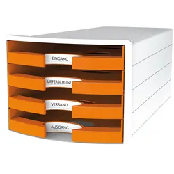 HAN 1013-51, Kunststoff, Polystyrene, Orange, Weiß, C4, A4, 4 Schublade(n), 280