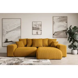 altdecor Ecksofa Cord mit Schlaffunktion 2-Sitzer Senfgelb