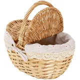Picknickkorb aus Weidengeflecht mit Griff, Deckel und Liner, 32x25x15,5cm, Rustikaler handgewebter Vintage-Korb zum Ostereiersammeln, Süßigkeiten, Camping, Picknick