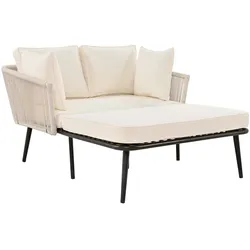 Merax Gartensofa mit 2 Kissen und 2 Polster,Sonnenliege im Außenbereich, Gartenlounge, Balkonmöbel-Set, Loungemöbel, Terrassenmöbel, Beige