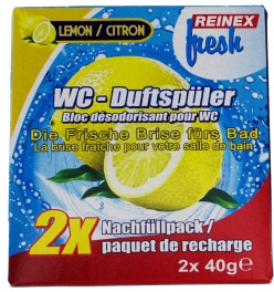 Reinex fresh WC-Duftsteine, Nachfüllpack 2 x 40 g, Lemone