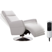 Cavadore TV-Sessel Cobra / Fernsehsessel mit 2 E-Motoren und Akku / Relaxfunktion, Liegefunktion / Ergonomie S / 71 x 108 x 82 / Echtleder Weiß