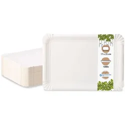 BIOZOYG 1000 Stück Einwegteller 17 x 23 cm Pappteller, biologisch abbaubar, weiß rechteckig, recyclingfähig, robust Bioteller, Einweggeschirr