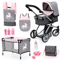 Bayer Puppenwagenset Tasche Puppenbett Schlafsack Pink/Grey 18333ac