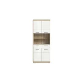 xonox.home Hochschrank Lambada 2 offene Fächer Eiche Hell/Weiß Hochglanz 191 x 74 x 31 cm
