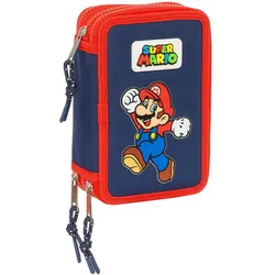 Dreifaches Federmäppchen Super Mario World - Marineblau, Komplett ausgestattet mit 36 Teilen!