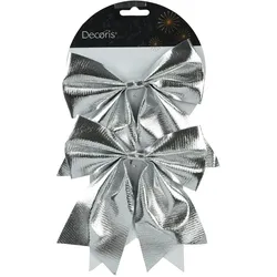 Schleifen 17cm 2er Set Geschenkschleifen Weihnachtsschleifen Dekoschleifen festliche Dekoration Weihnachten Hochzeit silber metallic