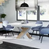 PROROOM FURNITURE - Onyx - Esstisch Ausziehbar auf 180 cm - 140x80x75 cm - Modern - Dinner Table - Esszimmertisch - Tisch für Esszimmer, Wohnzimmer - Ausziehtisch - Weiß Glanz/Holzoptik