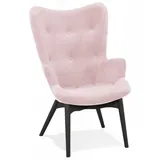KADIMA DESIGN Loungesessel Ohrensessel Loungestuhl Rosa Samt Holz Skandinavischer Stil (Gemütlicher Wohnzimmersessel Vintage Sitzhöhe 46 cm RUBEN Serie), Retro Flügellehne Sessel mit Hoher Rückenlehne 67x65x93 cm rosa