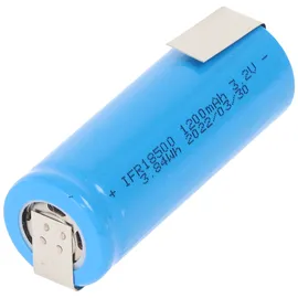 EIZfan IFR 18500 1200mAh 3,2V LiFePo4 Akku Flat Top ohne Kopf ungeschützt 49x18,15mm
