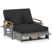COSTWAY Loungebett, outdoor, Rattan, 2-Personen, Gartenliege mit verstellbarer Rückenlehne schwarz