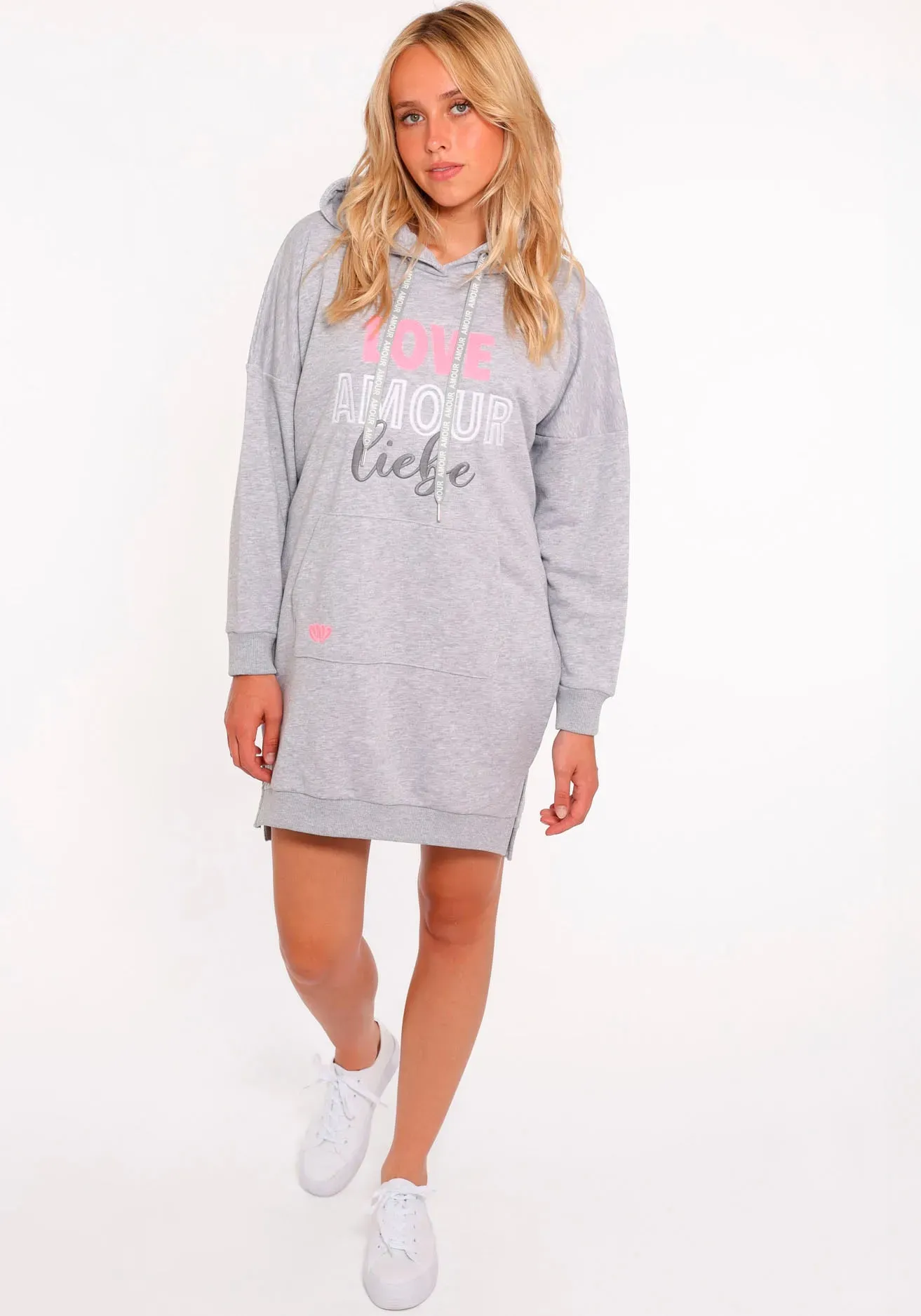 Zwillingsherz Sweatkleid »"Love Amour Liebe"«, mit praktischen Fronttaschen und bedruckter Kordel Zwillingsherz light grey M