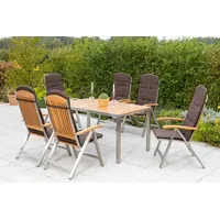 Merxx Keros Gartenmöbel Set 13-tlg. Tisch 150 x 90 cm silber/akazie inkl. Auflagen