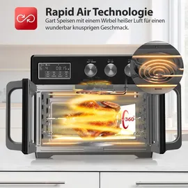 TurboTronic digitaler Heißluftofen - XXL 32 Liter mit Drehspieß 4in1 Mini Backofen & Power Heißluftfritteuse Airfryer schwarz