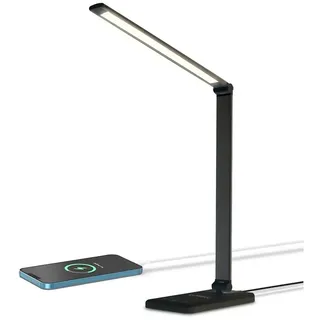 lqwell LQWELL® LED Schreibtischlampe Dimmbar Metallmaterial, 5 Farben und 10 Helligkeitsstufen, Augenfreundliche Nachttischlampe mit USB-Aufladung, Touch-Steuerung und Memory-Funktion für Kinder, Büro