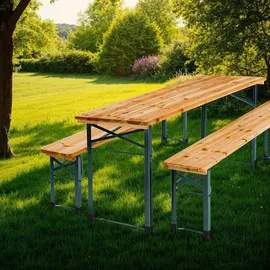 Tectake tectake® Bierzeltgarnitur, 3-teilig, klappbar, beschichtetes Stahlgestell mit soliden Scharnieren, robustes Tannenholz mit Schutzlackierung