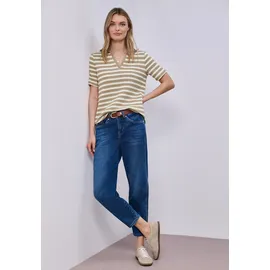 STREET ONE Kurzarm Poloshirt mit Streifen Safari beige 36 - 36