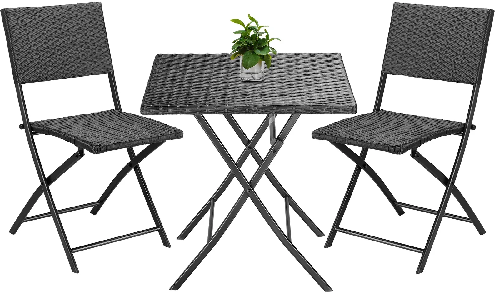 Polyrattan 3 Pc Balcony Set Black Foldable