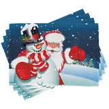 ABAKUHAUS Weihnachten Platzmatten, Sankt-Schneemann Hug, Waschbare Stoff Esszimmer Küche Tischdekorations Digitaldruck, Blau Weiß Rot