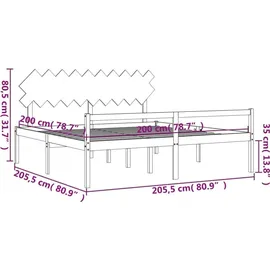 vidaXL Seniorenbett mit Kopfteil 200x200 cm Weiß Massivholz