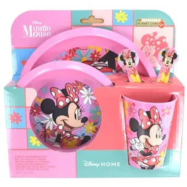 Stor 5-TEILIGES KINDERGESCHIRRSET. TELLER, SCHÜSSEL, GLAS BESTECK. BPA-FREI | MINNIE MOUSE MOUSE SPRING LOOK, Rose