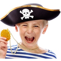 Hatstar Kinder Piratenhut schwarz | mit goldenem Rand & Totenkopf | Accessoire für das Kostüm zum Pirat | für Jungen & Mädchen | Kopfbedeckung zu Karneval & Fasching