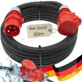 maxgo CEE Verlängerungskabel Starkstromkabel Starkstromverlängerung 400V 50m 5-polig H07RN-F 5x2,5 mm2 Kraftstromkabel Gummiverlängerung IP44 Außenbereich 16A 50 Meter