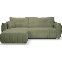 Ecksofa Atlanta mit Schlaffunktion und Bettkasten - Rechts oder Links - L-Form Taupe Schlafsofa mit Ottomane, Modernes Design - Couch Samt Cord fü...